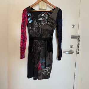 Desigual Pink and Black Long Sleeve Dress size Small